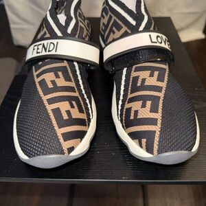 Fendi Black and Brown Logo Strap Sneakers